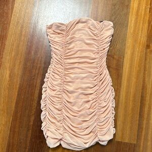 Forever 21 gathered  nude mesh strapless dress size Medium